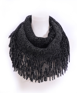 Fringed Knitted Scarf  SF400017 BLACK